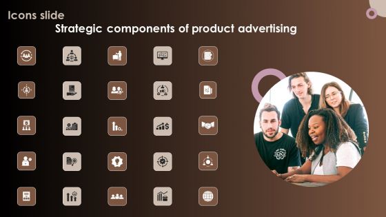 Icons Slide Strategic Components Of Product Advertising Slides PDF