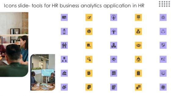 Icons Slide Tools For HR Business Analytics Application In HR Ppt Professional Images PDF