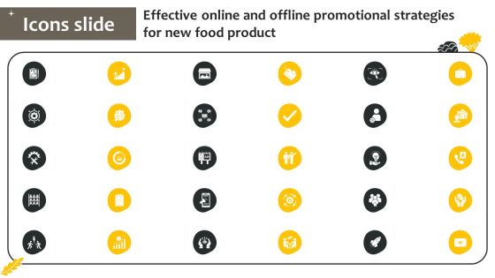 Icons Slides Effective Online And Offline Promotional Strategies For New Food Product Rules PDF