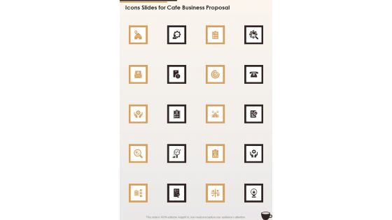 Icons Slides For Cafe Business Proposal One Pager Sample Example Document Icons Slides For Cafe Business Proposal One Pager Sample Example Document