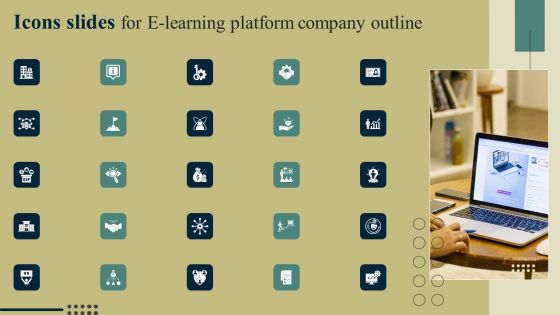 Icons Slides For E Learning Platform Company Outline Formats PDF