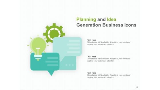 Idea Generation And Brainstorming Planning Business Icons Gear Ppt PowerPoint Presentation Complete Deck