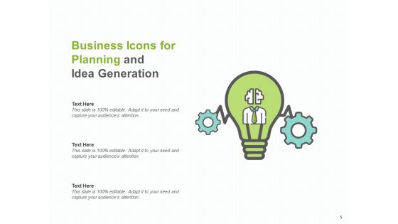 Idea Generation And Brainstorming Planning Business Icons Gear Ppt PowerPoint Presentation Complete Deck