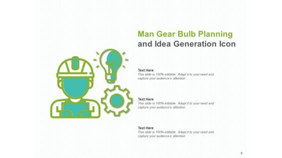 Idea Generation And Brainstorming Planning Business Icons Gear Ppt PowerPoint Presentation Complete Deck