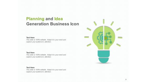 Idea Generation And Brainstorming Planning Business Icons Gear Ppt PowerPoint Presentation Complete Deck