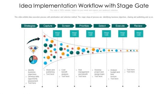 Idea Implementation Workflow With Stage Gate Icons PDF