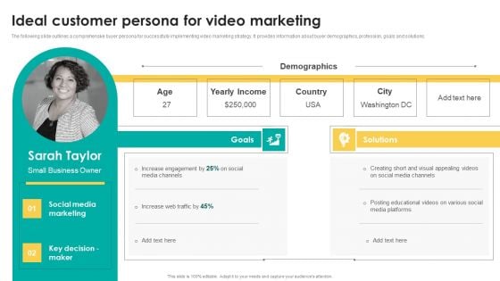 Ideal Customer Persona For Video Marketing Brochure PDF