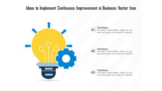 Ideas To Implement Continuous Improvement In Business Vector Icon Ppt PowerPoint Presentation File Infographic Template PDF