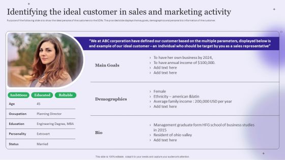 Identifying The Ideal Customer In Sales And Marketing Activity Mockup PDF