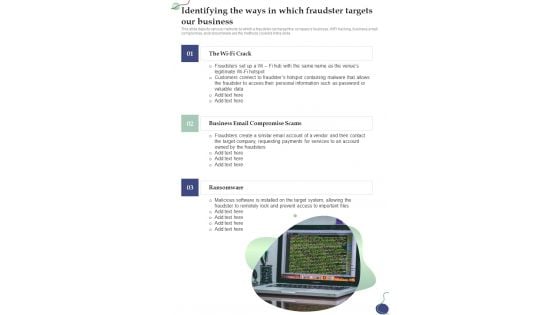 Identifying The Ways In Which Fraudster Targets Our Business One Pager Sample Example Document