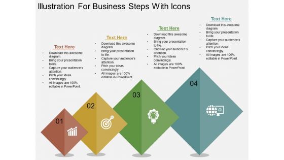 Illustration For Business Steps With Icons Powerpoint Template