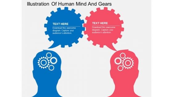 Illustration Of Human Mind And Gears Powerpoint Templates