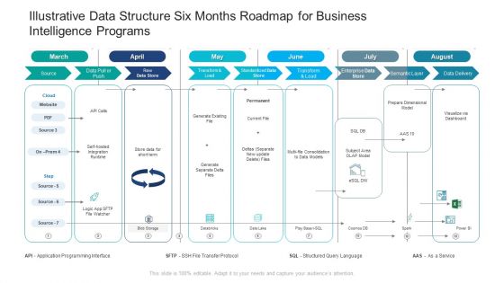 Illustrative Data Structure Six Months Roadmap For Business Intelligence Programs Demonstration