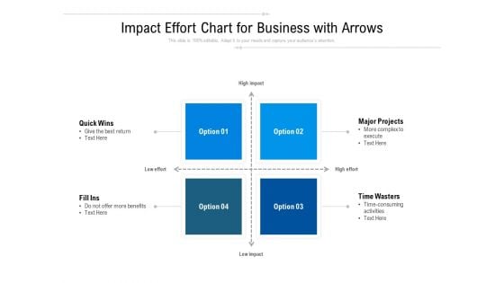 Impact Effort Chart For Business With Arrows Ppt PowerPoint Presentation Infographics Graphic Images PDF