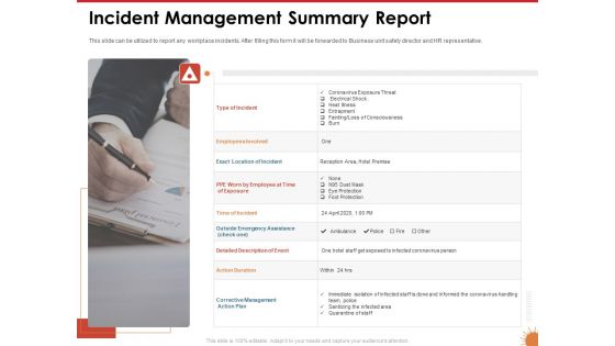 Impact Of COVID 19 On The Hospitality Industry Incident Management Summary Report Download PDF