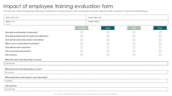 Impact Of Employee Training Evaluation Form Demonstration PDF