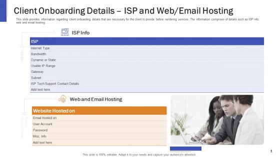 Impeccable Information Technology Facility Client Onboarding Details ISP And Web Email Hosting Template PDF