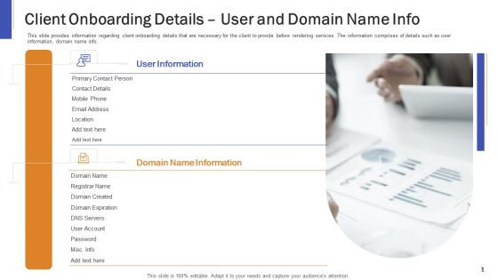 Impeccable Information Technology Facility Client Onboarding Details User And Domain Name Info Clipart PDF