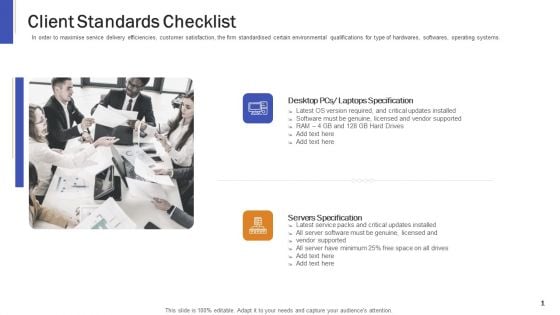 Impeccable Information Technology Facility Client Standards Checklist Ppt Portfolio Format Ideas PDF