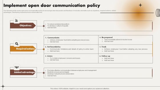 Implement Open Door Communication Policy Ppt Professional Graphic Images PDF