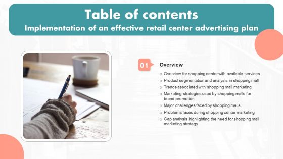 Implementation Of An Effective Retail Center Advertising Plan Table Of Contents Background PDF