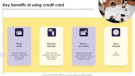Implementation Of An Efficient Credit Card Promotion Plan Key Benefits Of Using Credit Card Infographics PDF