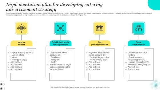 Implementation Plan For Developing Catering Advertisement Strategy Structure PDF