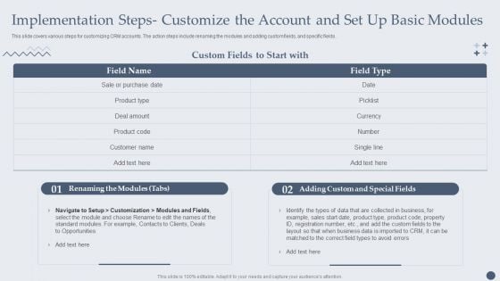 Implementation Steps Customize The Account And Set Up Basic Modules Formats PDF