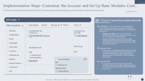 Implementation Steps Customize The Account And Set Up Basic Modules Formats PDF