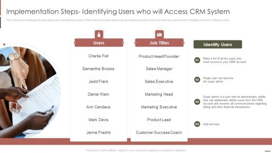 Implementation Steps Identifying Users Who Will Access CRM System Clipart PDF