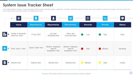 Implementation Strategy For Project Solution System Issue Tracker Sheet Mockup PDF