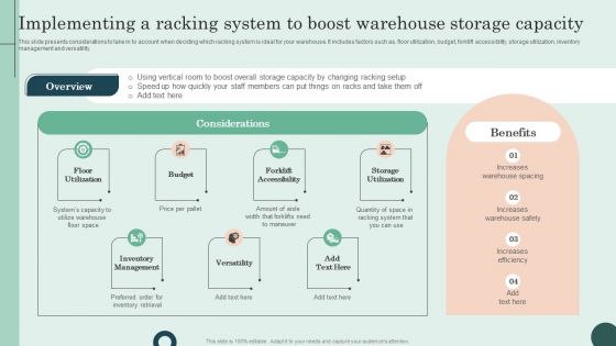 Implementing A Racking System To Boost Warehouse Storage Capacity Inspiration PDF