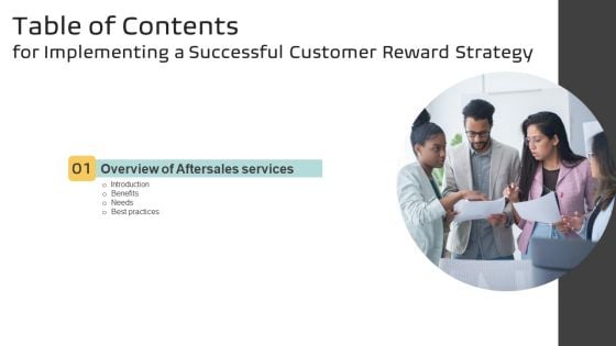 Implementing A Successful Customer Reward Strategy Table Of Contents Slides PDF