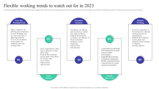 Implementing Adaptive Work Arrangements Flexible Working Trends To Watch Out For In 2023 Diagrams PDF