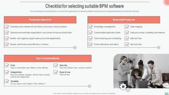 Implementing BPM Tool To Enhance Operational Efficiency Checklist For Selecting Suitable BPM Software Background PDF