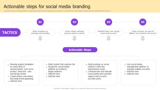Implementing Brand Development Actionable Steps For Social Media Branding Infographics PDF