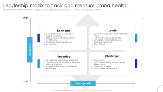Implementing Brand Leadership Leadership Matrix To Track And Measure Brand Health Demonstration PDF