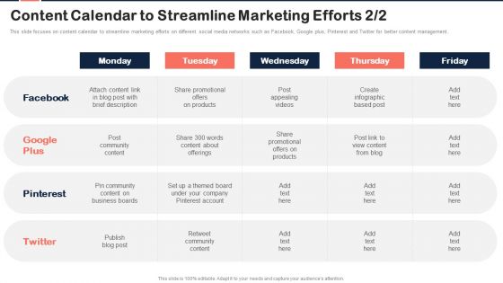Implementing Content Marketing Plan To Nurture Leads Content Calendar To Streamline Marketing Efforts Introduction PDF