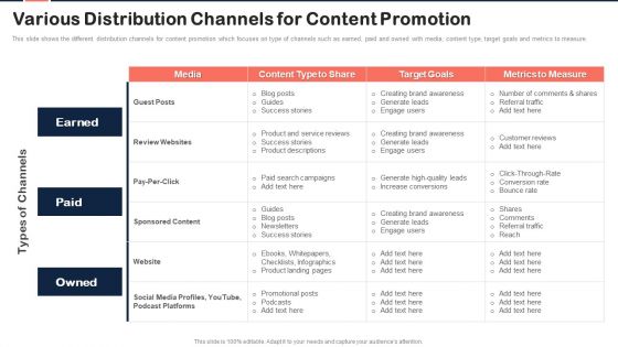 Implementing Content Marketing Plan To Nurture Leads Various Distribution Channels Demonstration PDF