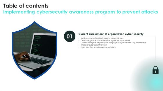 Implementing Cybersecurity Awareness Program To Prevent Attacks Table Of Contents Elements PDF