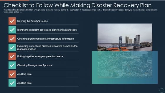 Implementing DRP IT Checklist To Follow While Making Disaster Recovery Plan Ppt PowerPoint Presentation Slides Graphics PDF