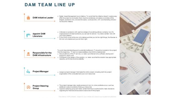 Implementing Digital Asset Management Dam Team Line Up Ppt Show Example Topics PDF Implementing Digital Asset Management Dam Team Line Up Ppt Show Example Topics PDF