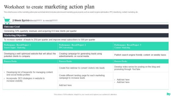 Implementing Ecommerce Marketing Services Plan Worksheet To Create Marketing Action Plan Elements PDF