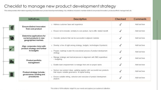 Implementing Effective Strategy Checklist To Manage New Product Development Themes PDF