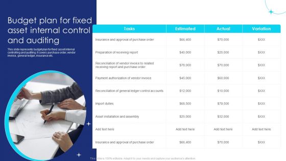 Implementing Fixed Asset Management Budget Plan For Fixed Asset Internal Control And Auditing Mockup PDF