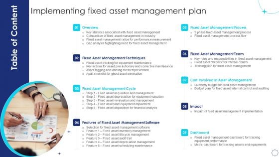 Implementing Fixed Asset Management Plan Table Of Contents Ppt Icon Templates PDF