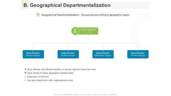 Implementing Human Resources HR Best Practices Strategy B Geographical Departmentalization Ppt Ideas File Formats PDF