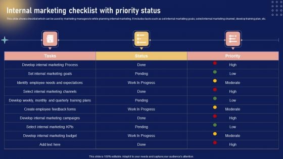 Implementing Internal Marketing Internal Marketing Checklist With Priority Status Pictures PDF Implementing Internal Marketing Internal Marketing Checklist With Priority Status Pictures PDF