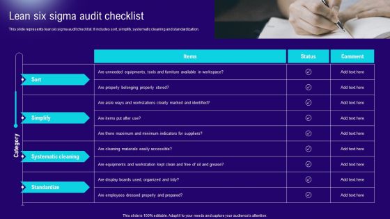 Implementing Lean Production Tool And Techniques Lean Six Sigma Audit Checklist Professional PDF