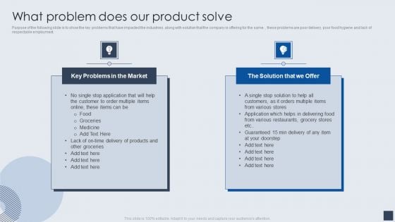 Implementing Marketing Mix Strategy To Enhance Overall Performance What Problem Does Our Product Solve Demonstration PDF